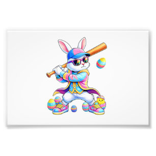 Funny Tie Dye Rabbit Baseball Easter Bunny Men Boy Photo Print