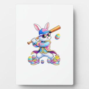 Funny Tie Dye Rabbit Baseball Easter Bunny Men Boy Plaque