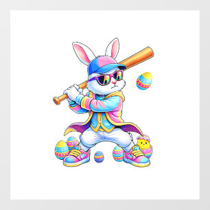 Funny Tie Dye Rabbit Baseball Easter Bunny Men Boy Window Cling