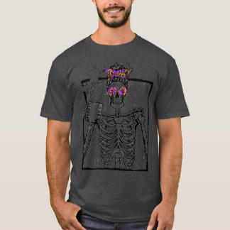 Funny TieDye Leopard Skeleton Coffee Halloween Cos T-Shirt