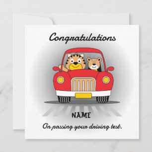 Funny tiger bear driving test congratulations card