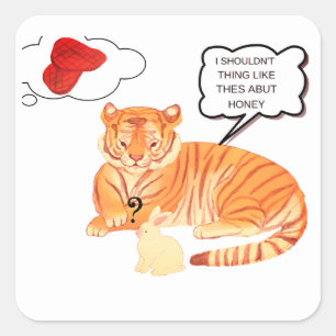 Funny Tiger & Bunny Dilemma – Cute Animal Comic De Square Sticker