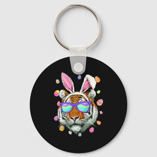 Funny Tiger Bunny Ears Costume Happy Easter Day Fa Key Ring (Front)