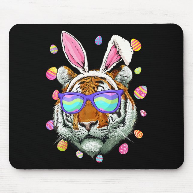 Funny Tiger Bunny Ears Costume Happy Easter Day Fa Mouse Mat (Front)