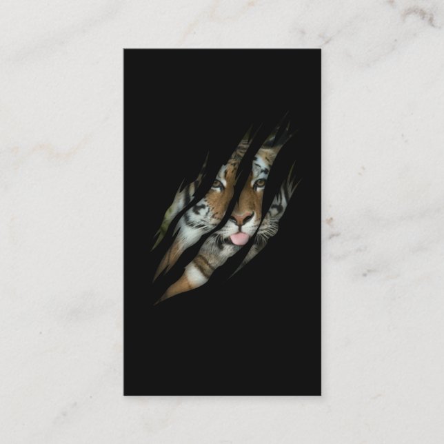 Funny Tiger Face Torn Claw Wild Safari Animal Cat Business Card (Front)