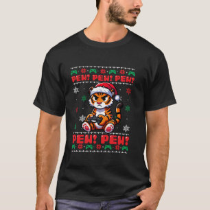 Funny Tiger Gamer Pew Video Game Ugly Christmas Bo T-Shirt