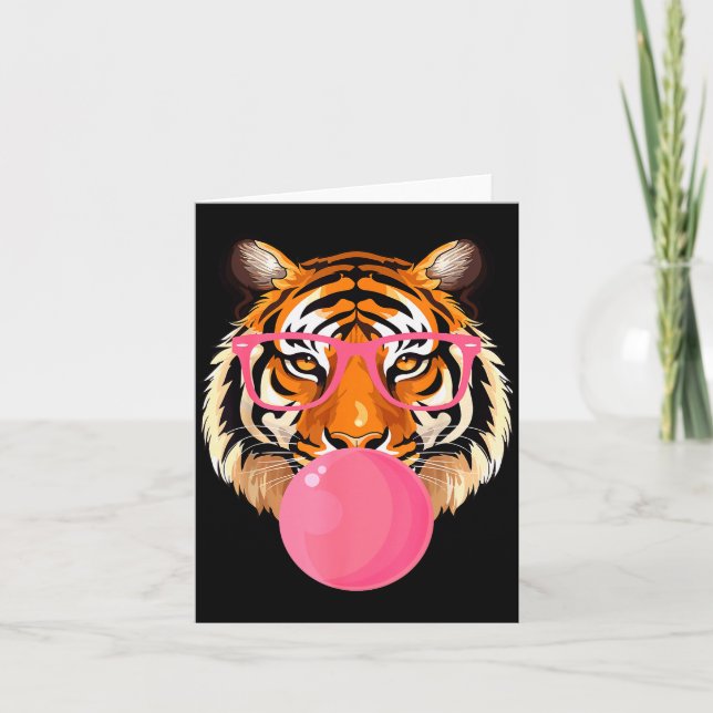 Funny Tiger Gles Blowing Bubble Gum Cute Tiger Fac Card (Front)