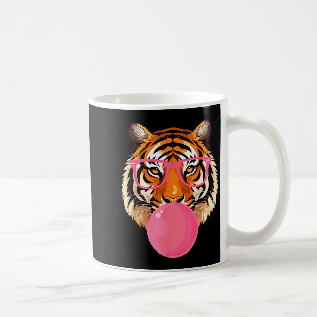 Funny Tiger Gles Blowing Bubble Gum Cute Tiger Fac Coffee Mug (Right)