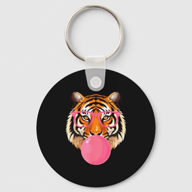 Funny Tiger Gles Blowing Bubble Gum Cute Tiger Fac Key Ring (Front)