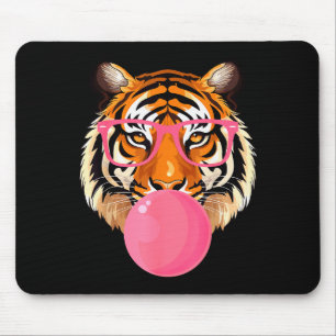 Funny Tiger Gles Blowing Bubble Gum Cute Tiger Fac Mouse Mat