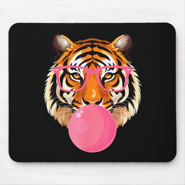 Funny Tiger Gles Blowing Bubble Gum Cute Tiger Fac Mouse Mat (Front)