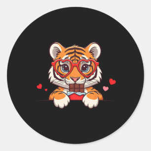 Funny Tiger Heart Chocolate Valentine Tiger Womens Classic Round Sticker