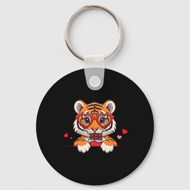 Funny Tiger Heart Chocolate Valentine Tiger Womens Key Ring (Front)
