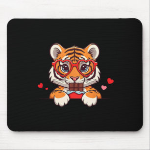 Funny Tiger Heart Chocolate Valentine Tiger Womens Mouse Mat