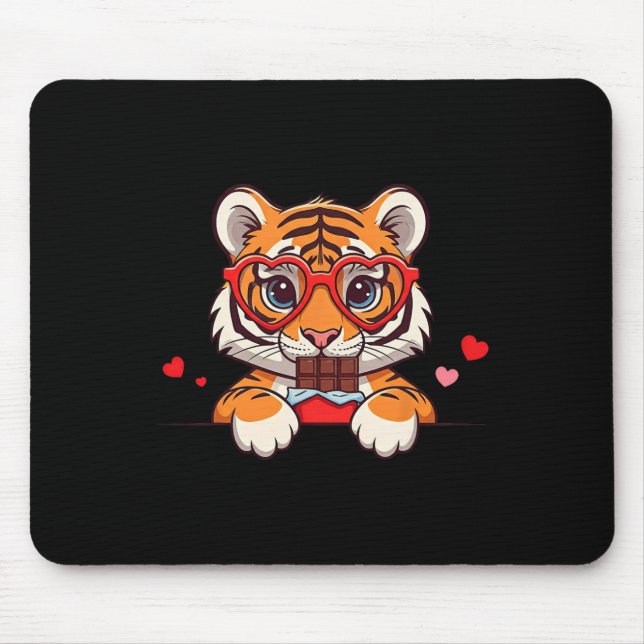 Funny Tiger Heart Chocolate Valentine Tiger Womens Mouse Mat (Front)