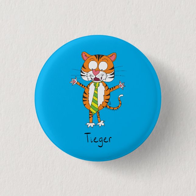 Funny Tiger in a Tie Cartoon Kids 3 Cm Round Badge (Front)