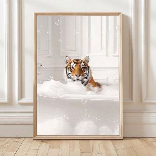 Funny Tiger in Bathtub Poster, Tiger In a Bath Pri Poster