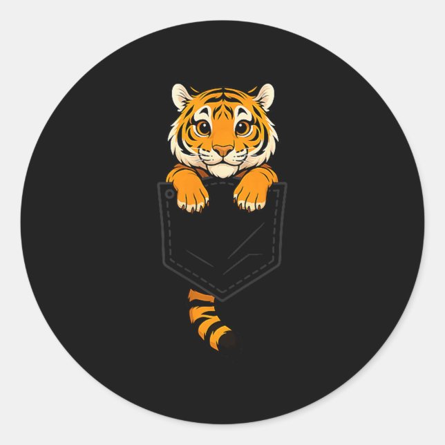 Funny Tiger Peeking In Cket Animal Lover Men Women Classic Round Sticker (Front)