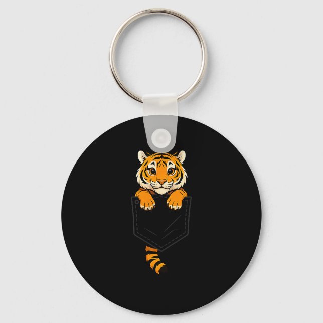 Funny Tiger Peeking In Cket Animal Lover Men Women Key Ring (Front)