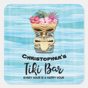 Funny TIki Bar Monogram Party Sticker