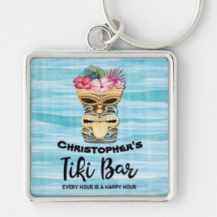 Funny Tiki Bar Monogrammed Key Ring