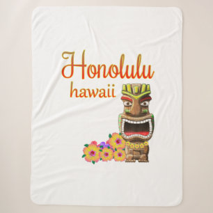 Funny Tiki Honolulu Hawaii Sherpa Blanket