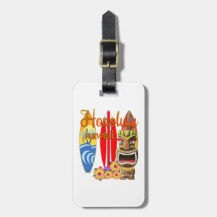 Funny Tiki Honolulu Hawaii Surfing Luggage Tag