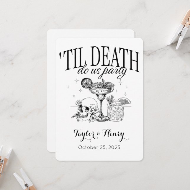 Funny Till Death Do Us Party Wedding Invitations (Front/Back In Situ)