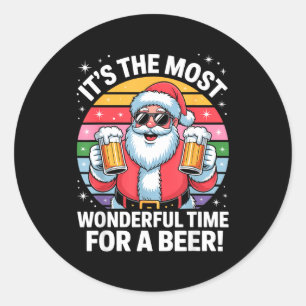 Funny Time For A Beer Santa Christmas  Classic Round Sticker