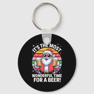 Funny Time For A Beer Santa Christmas Key Ring