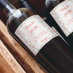 Funny Time to Get Lit Christmas Lights Wine Label