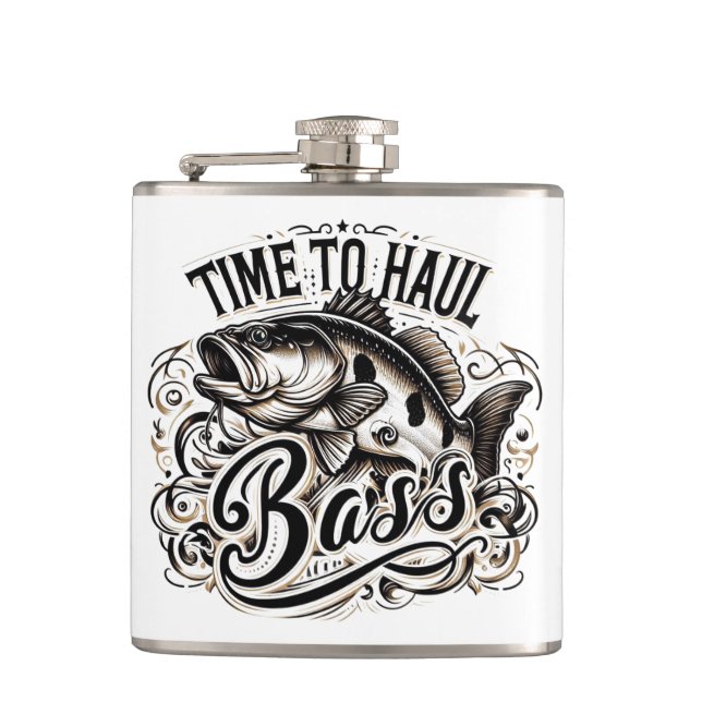 Funny Time to Haul Bass Fishing Hip Flask (Front)