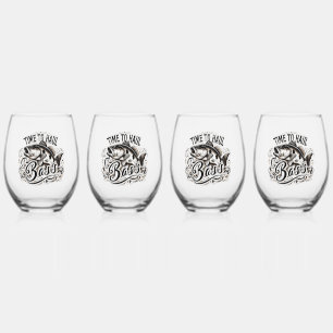 Funny Time to Haul Bass Fishing Stemless Wine Glass
