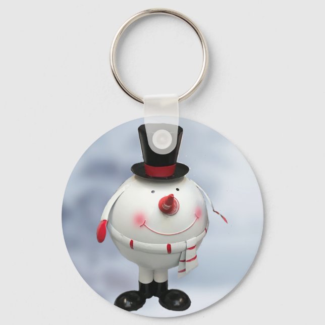 Funny Tin Snowman Christmas Keychain (Front)