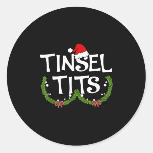 Funny Tinsel Matching Jingle Christmas Couples  Classic Round Sticker