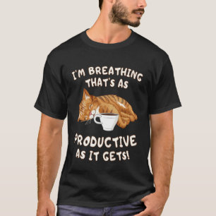Funny Tired and Lazy Orange Cat Coffee Work Humour T-Shirt