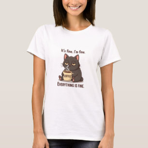 Funny Tired Cat Coffee T-Shirt for Women