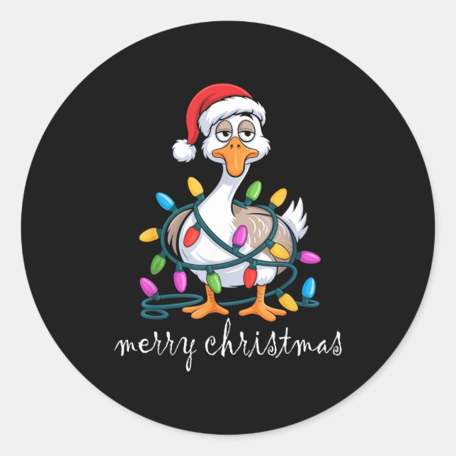 Funny Tired Goose Christmas Lights Silly Holiday F Classic Round Sticker (Front)