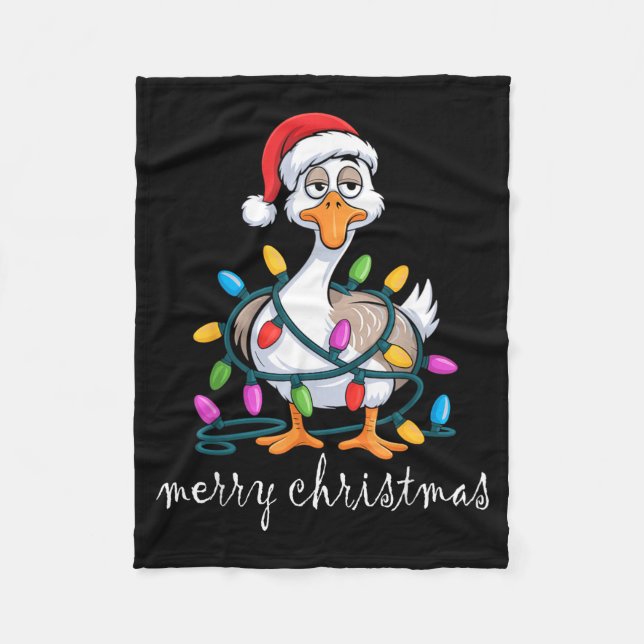 Funny Tired Goose Christmas Lights Silly Holiday F Fleece Blanket (Front)