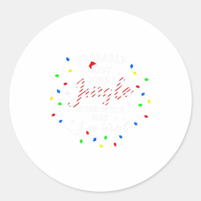 Funny Tired Jingle Lights Christmas  Classic Round Sticker (Front)
