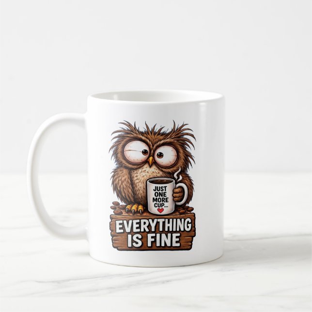 Funny Tired Owl Coffee Mug (Left)