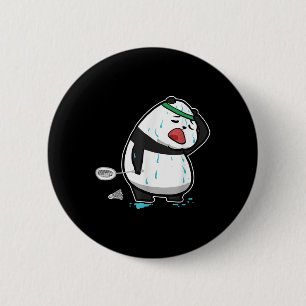 Funny Tired Panda Playing Badminton 6 Cm Round Badge