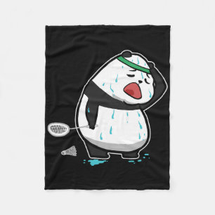 Funny Tired Panda Playing Badminton Fleece Blanket