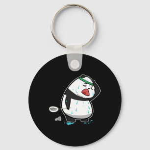 Funny Tired Panda Playing Badminton Key Ring