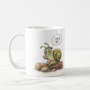 Funny Tired Snail "I Need Rest" Cute Illustration Coffee Mug