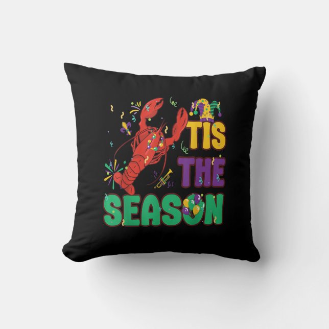 Funny Tis The Season Mardi Gras Crawfish Cushion (Front)
