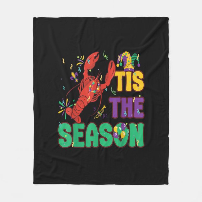 Funny Tis The Season Mardi Gras Crawfish Fleece Blanket (Front)