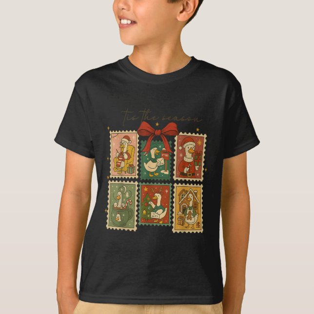 Funny Tis The Season Silly Goose Christmas Stamps  T-Shirt (Front)