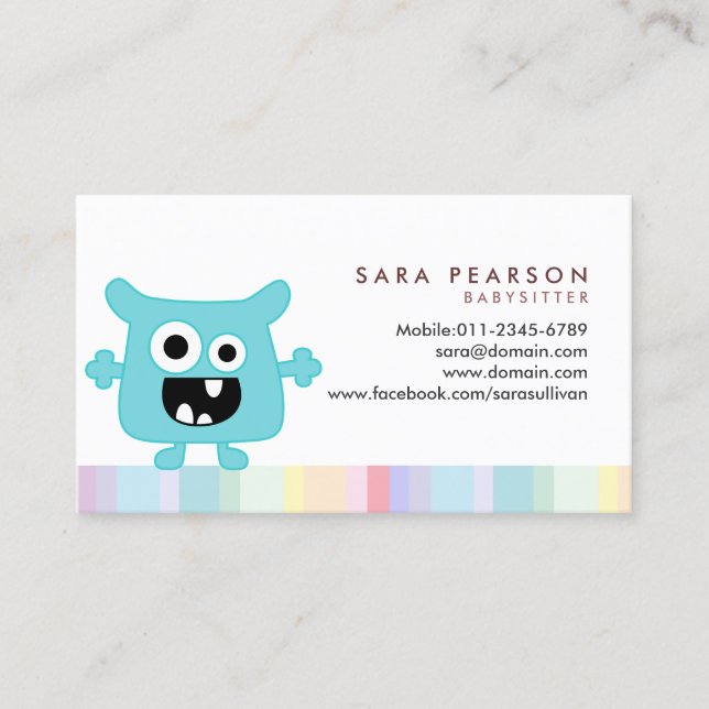 Funny Title Cute Blue Monster Alien Kids Name Card (Front)