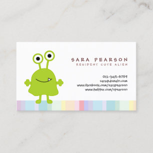 Funny Title Cute GreenMonster Alien Kids Name Card